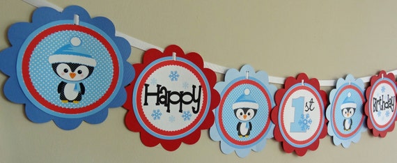 Winter Onederland Penguin: Word Banner USE for birthday, baby shower, celebration Il_570xn