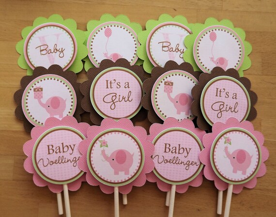 Pink, Green, and Brown Girl Elephant Collection: Cupcake Toppers Il_570xn