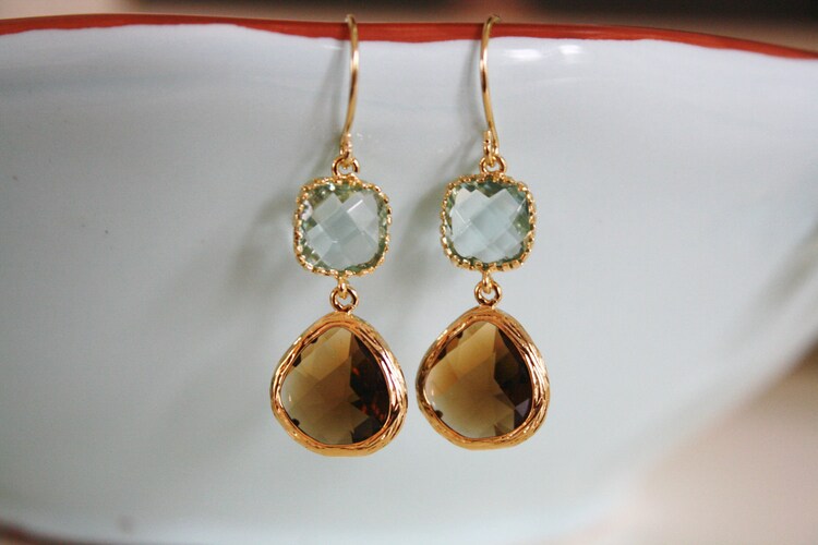 Dangle Earrings brown and green earrings Gold by AvaHopeDesigns