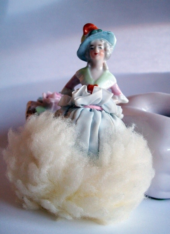 Antique Half Doll Powder Puff Victorian Lady