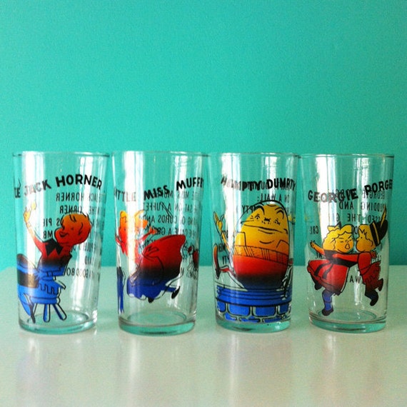 Items similar to Set of 4 vintage nursery rhyme glasses on Etsy