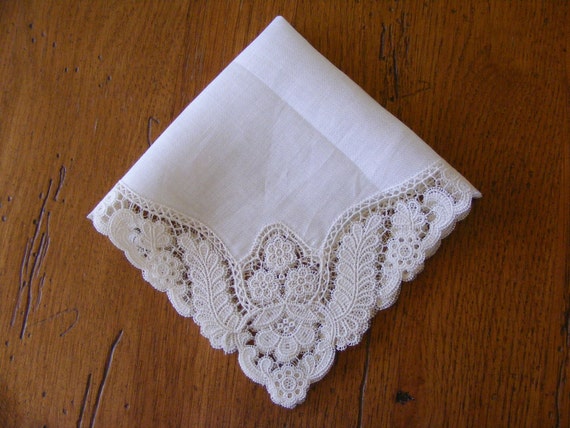 Vintage Handkerchief with Lace Trim-Perfect for by ThisGirlsStuff