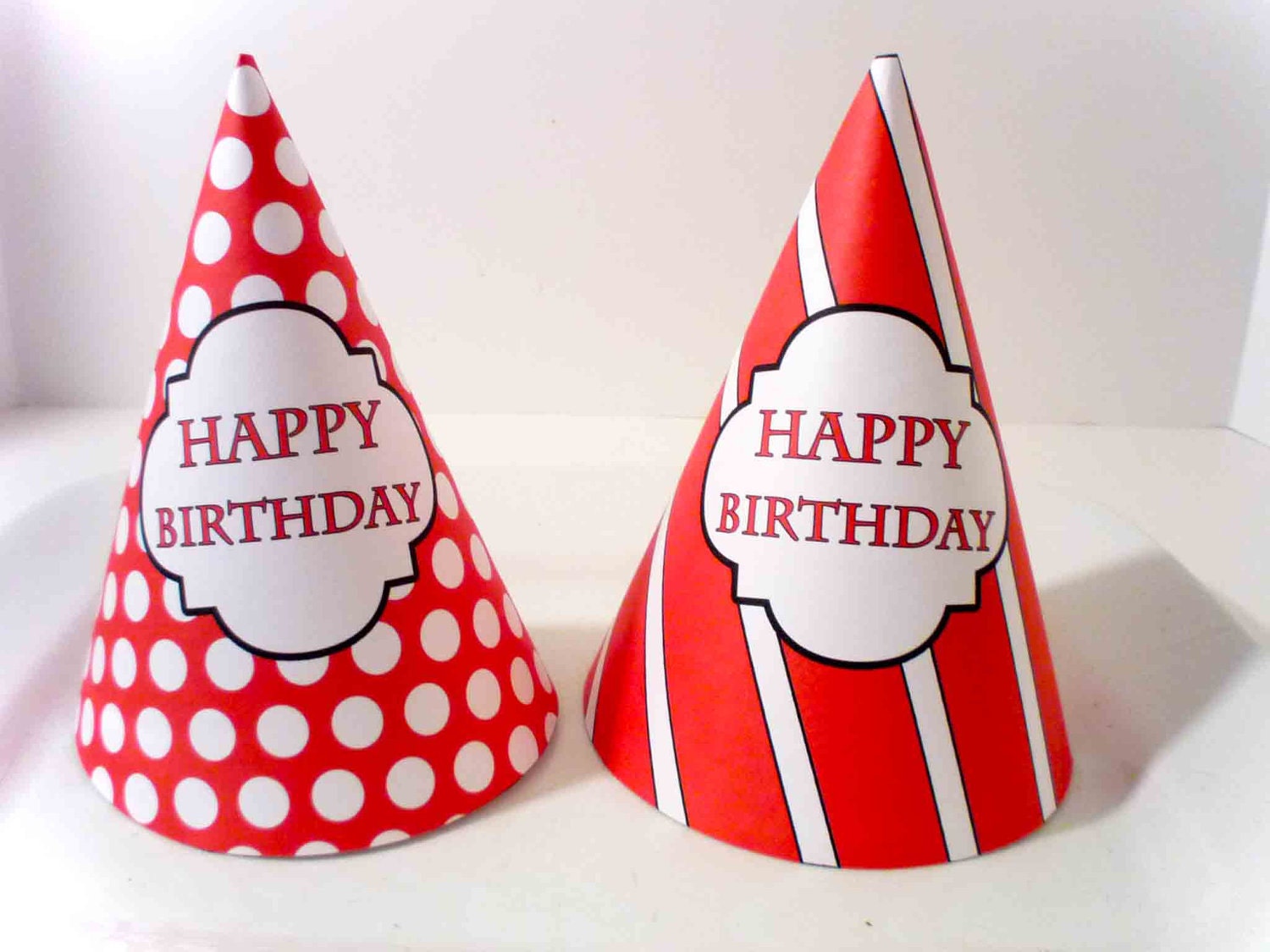  Party hats Red and White PRINTABLE Birthday Hats 