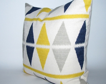 BLUE and YELLOW pillow cover - ikat chevron print - 16x16