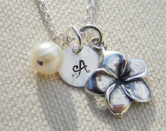 Personalized Necklace / Monogrammed Necklace / Initial Necklace / Flower Girl Charm Necklace / Sterling Silver Necklace / Bridesmaid Gift