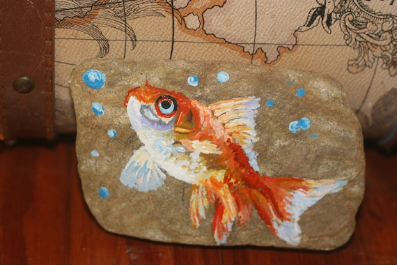 Items similar to Goldfish Acrylic Painting on Rock - Stone Painting