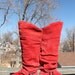 vtg. RED suede leather BUCKLE tall slouch boots womens size 7 1/2 SPAIN