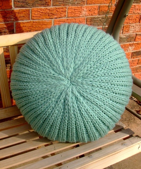 knitted pouf ottoman light teal