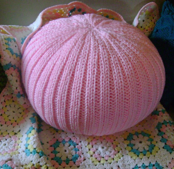 Items similar to Knitted Pouf ottoman baby pink on Etsy