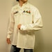 Ecuadorian tunic shirt cream white cotton embroidered ethnic caftan nehru large XL Lucky 7