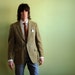 windowpane plaid blazer, olive green orange, camouflage lining, lightweight wool, 38R 40R Lucky 7