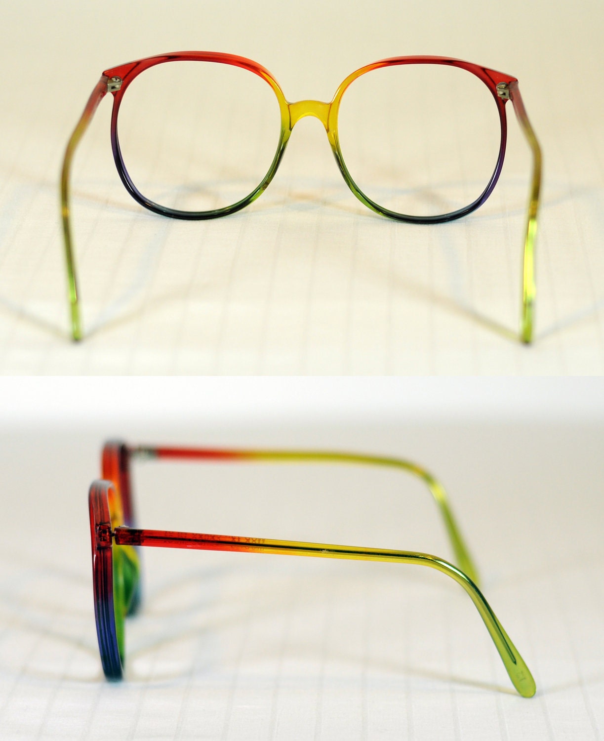 80s Oversized Rainbow Glasses Round Plastic Eyeglasses Frames