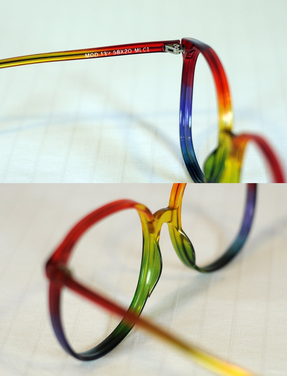80s Oversized RAINBOW Glasses Round Plastic Eyeglasses Frames