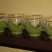 Vintage Mod Avocado Glass Cups 5 Pyrex DrinkUps Plastic Holders from 1970