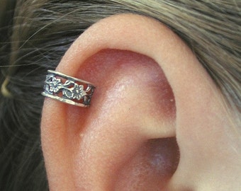 PIERCED - Floral Lace Cartilage Ear Cuff - Sterling Silver - SINGLE