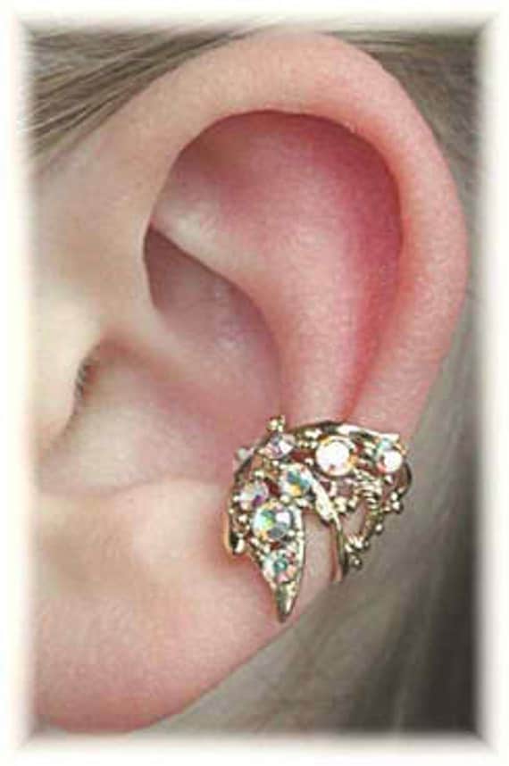 Butterfly Wing with Crystals Ear Cuff SINGLE SIDE Sterling