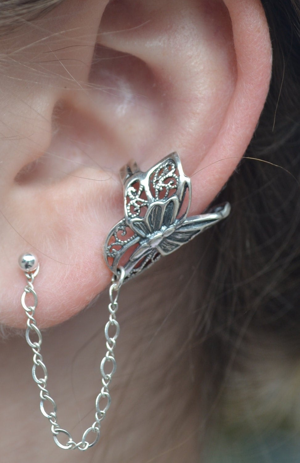 Butterfly Ear Cuff with Chain to Post
