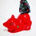Cat Planter Vintage, Red, Upcycled, Christmas Tree