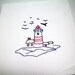 The Light House, Kitchen Dish Towel, hand embroidery, coastal decor