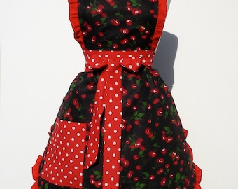 Retro Apron Vintage Inspired Cherry Apron Free Shipping