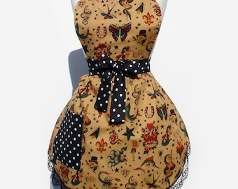 Retro Apron 1950s Vintage Inspired Tattoo Art Apron FREE SHIPPING