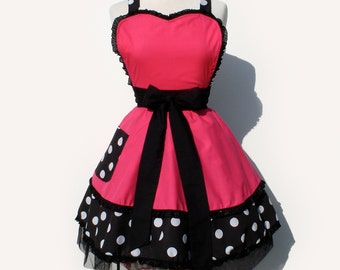 Retro Apron Vintage Inspired Pink and Polka Dots Apron