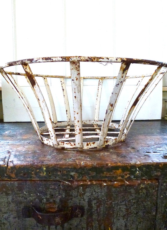 Items similar to large vintage white metal basket on Etsy
