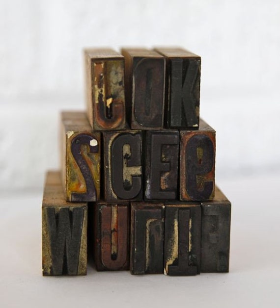 Vintage Letter Press Wood Type Set of 22