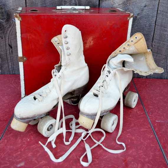 White Roller Skates & Case Vintage Ladies by RelicsAndRhinestones