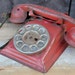 Toy Telephone Metal Red 1940's Dial Bell Chippy Shabby Collectible