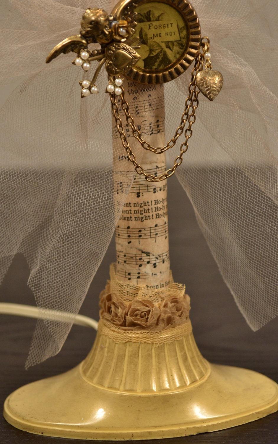 Christmas Carols Candle Electric Gold Ivory Shabby Chic