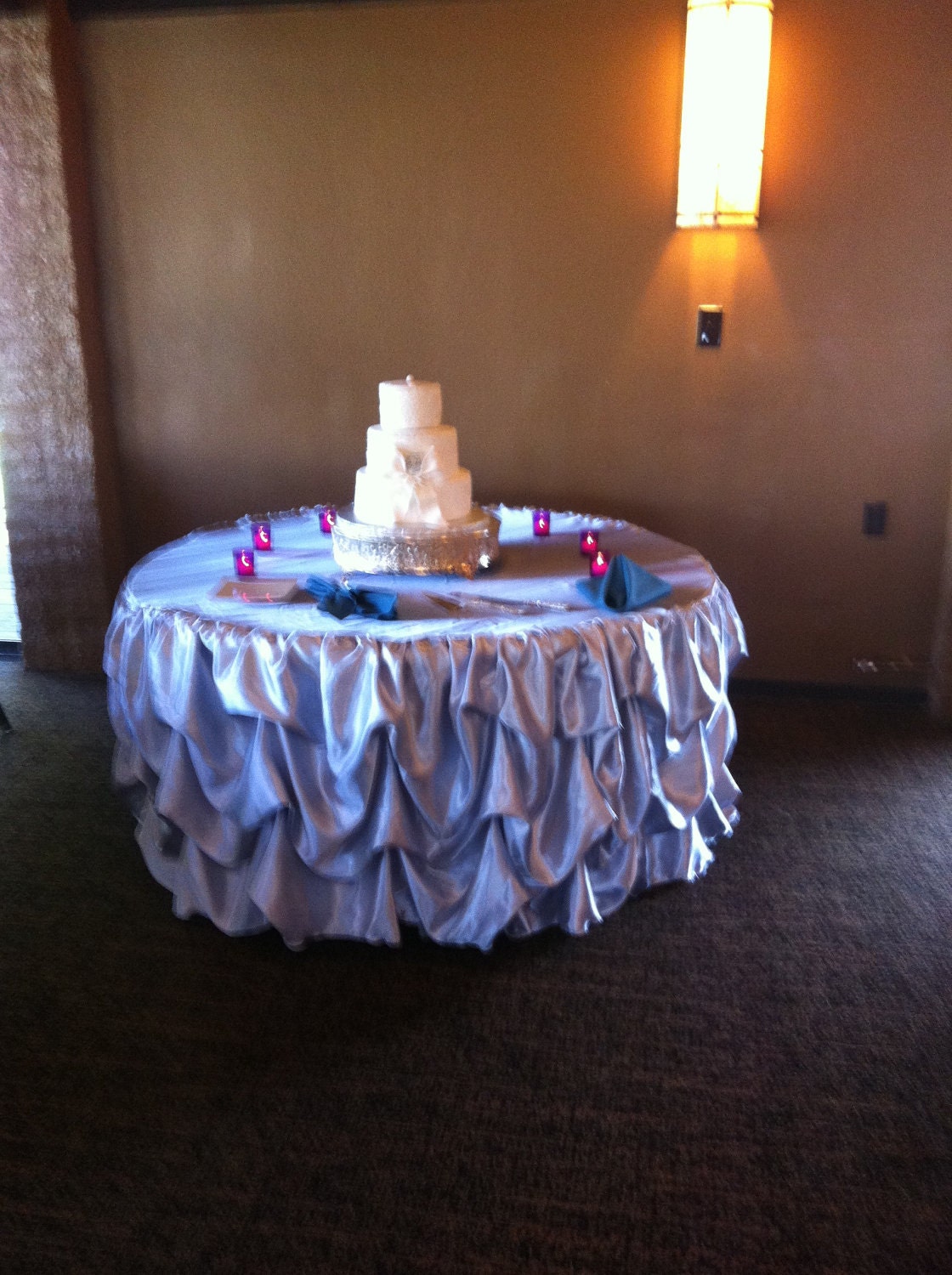 Custom Made Wedding Cake Table Tablecloth Silver Satin 60 Inch