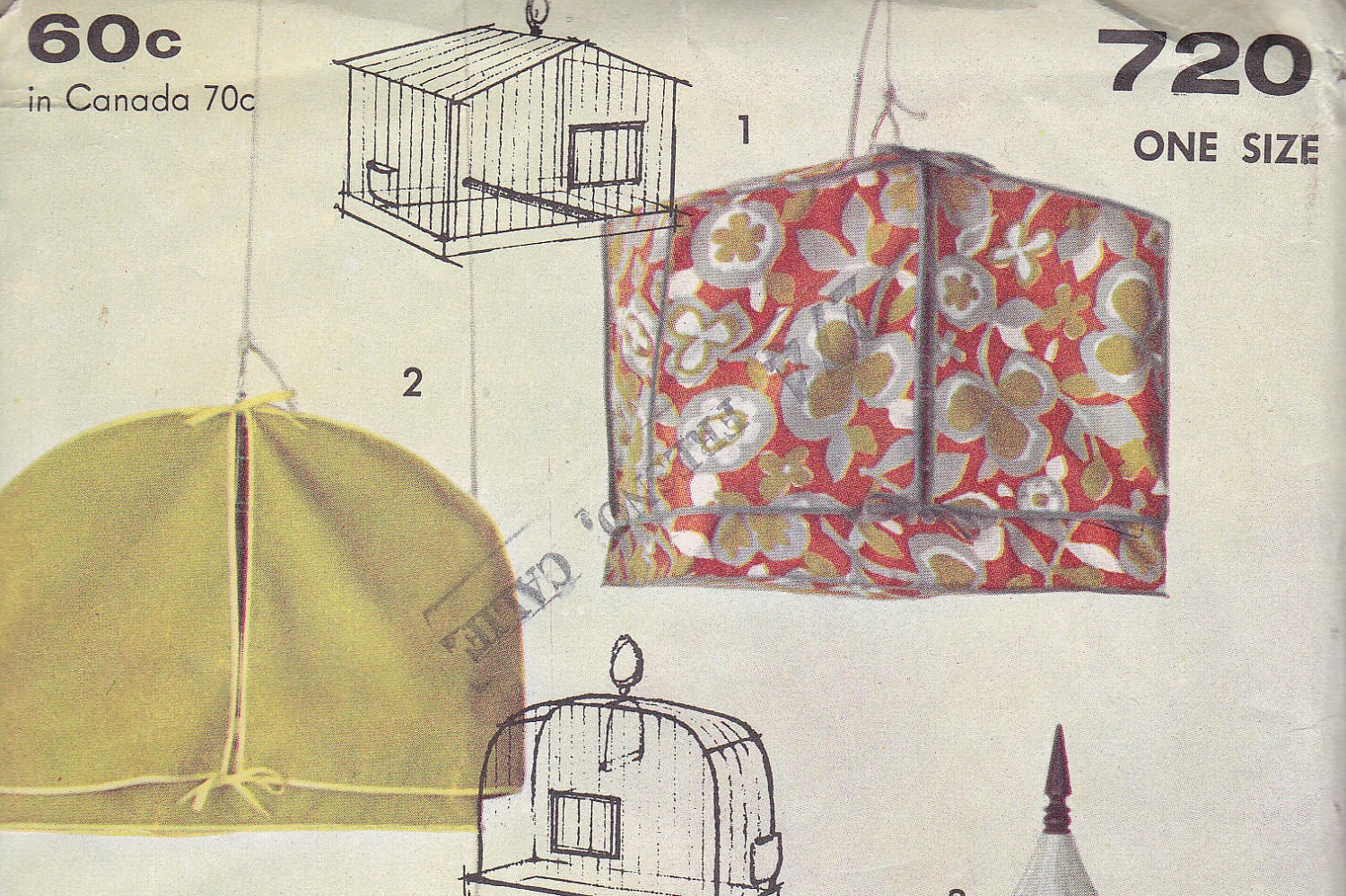 1960s bird cage cover sewing pattern Advance 720 uncut