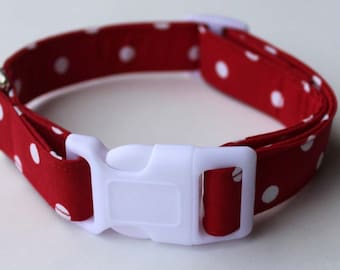 Red and White Polka Dot Dog Collar Size XS, S, M or L