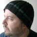 Men's Knit Hat, Jet Black Blue Stripe, Gift for Him