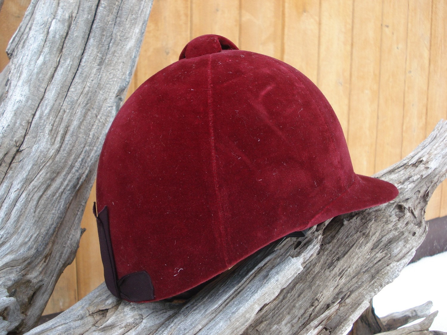 Vintage Burgundy Velvet Equestrian Horse Riding Helmet 1970s