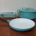 Early Dansk Stock Pot and Saute Pan Vintage Jens Quistgaard 1950s Design Turquoise DENMARK Danish Modern Mid Century