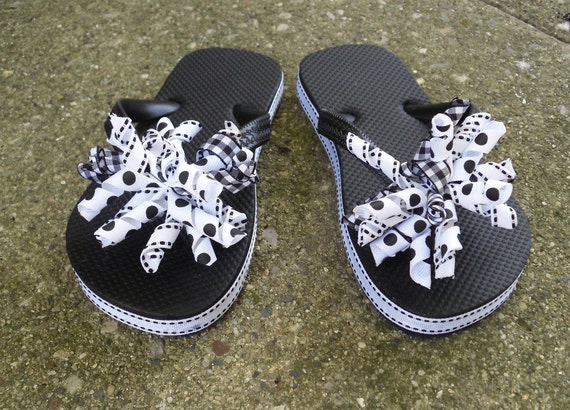 Black Flip Flops With Ribbons 113