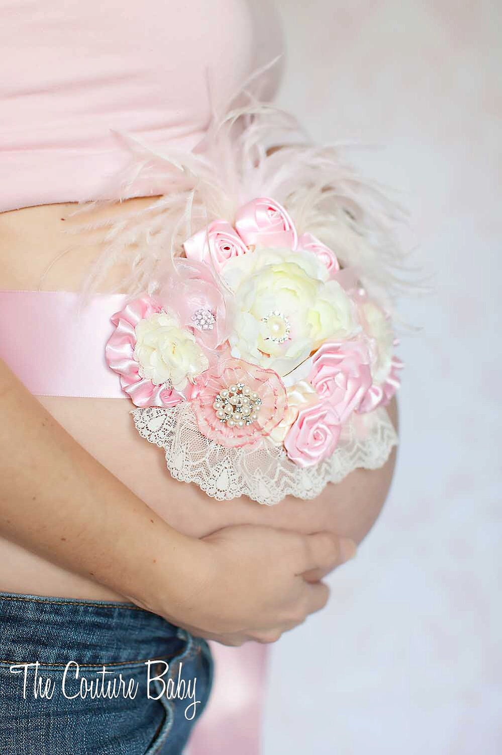 Pink Maternity Pregnancy Photo Prop Couture Baby Sash for