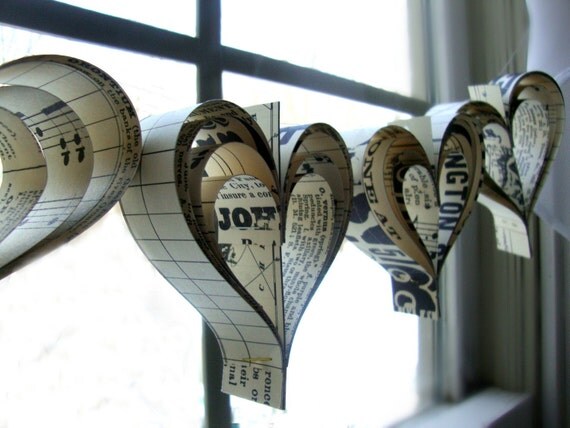 Valentines day Garland paper hearts banner Il_570xn