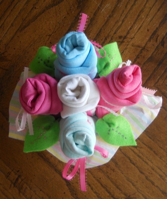 5 Piece Fresh Flower Onesie Bouquet for Baby Girl