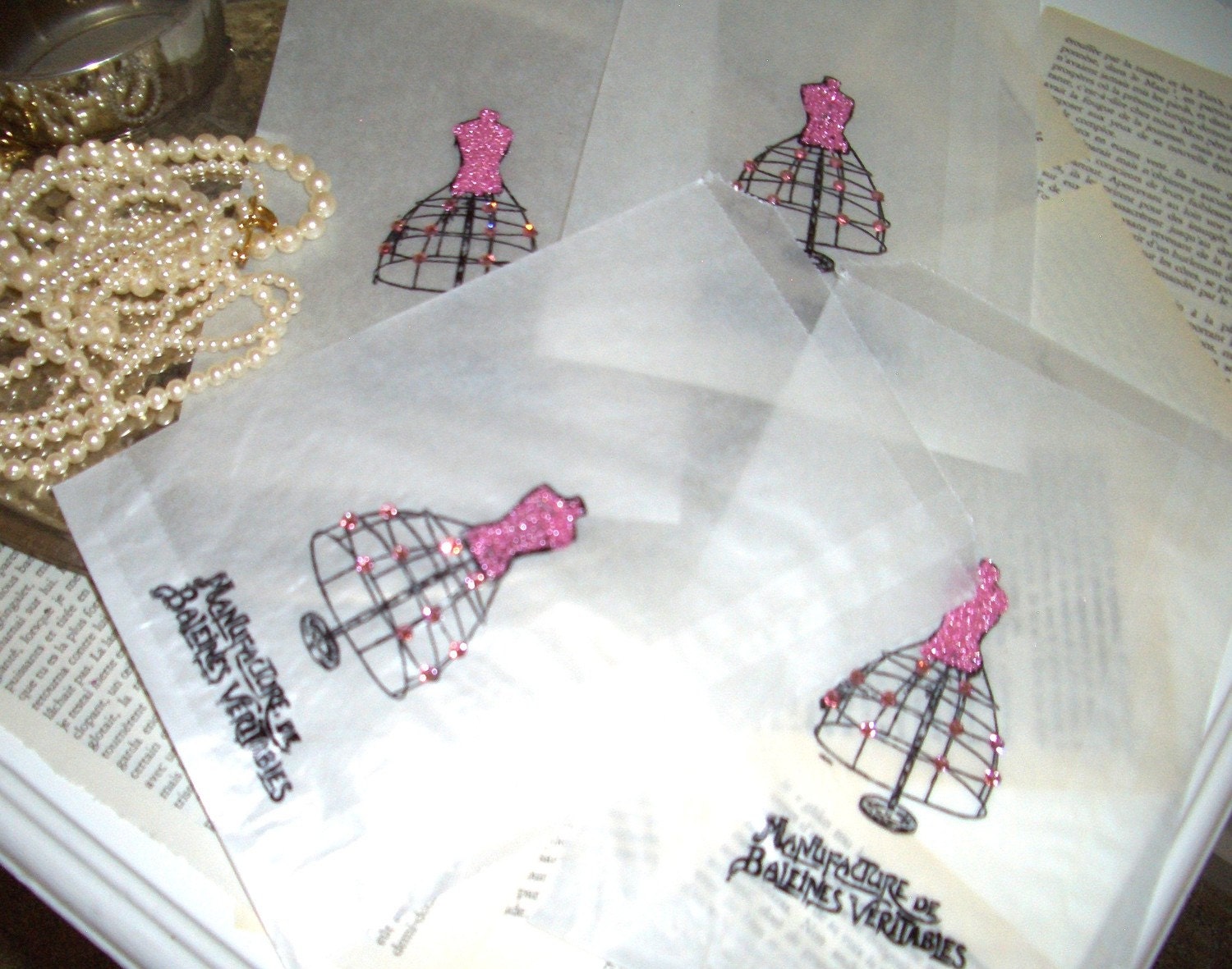 4 Glassine gift or favor bag dress form with pink by PoshParis