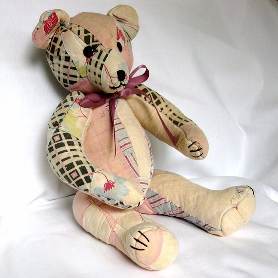 Vintage Shabby Chic Quilted Teddy Bear