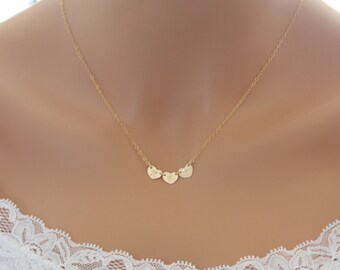 14K gold THREE or MORE hearts necklace - initial necklace, heart engraved necklace, personalized necklace, birthday gift, mothers day gifts