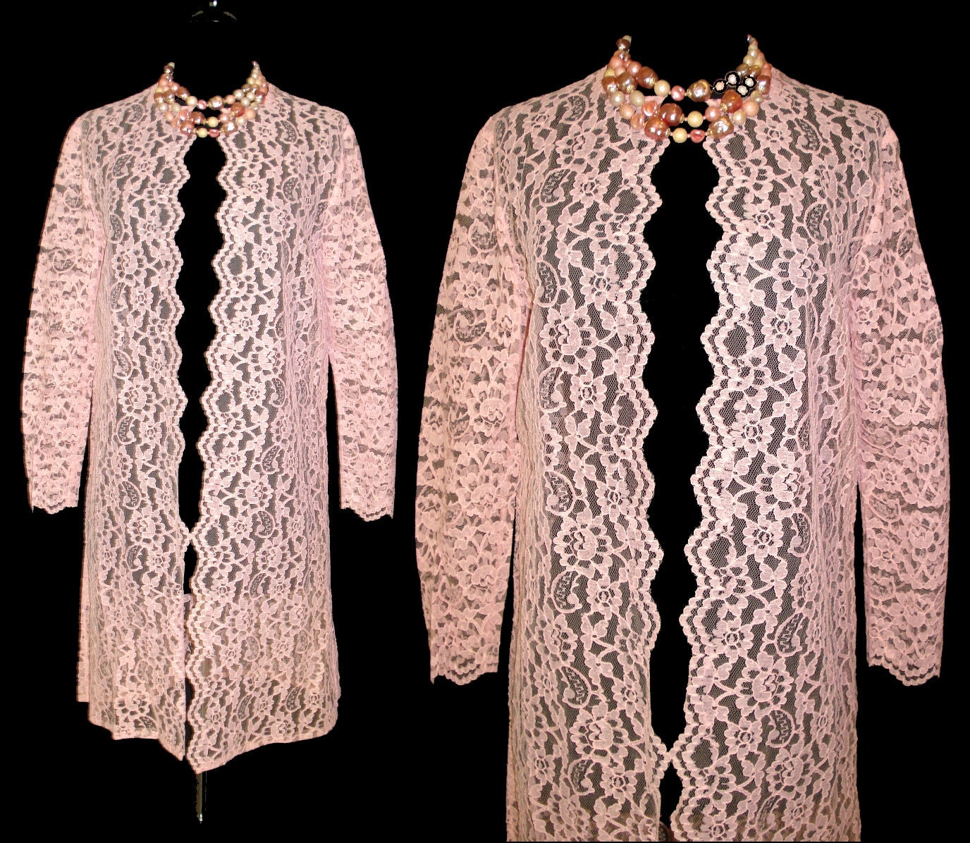 Vintage 1950s Pink Lace Dress Coat Jacket Outerwear Mad Men