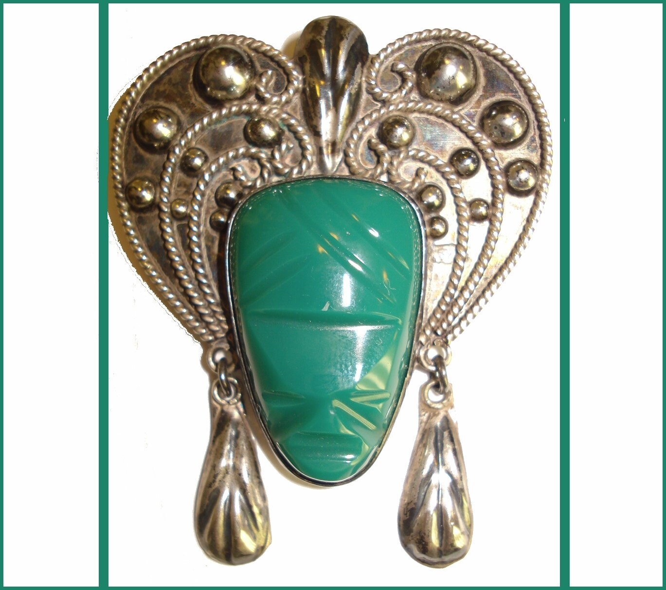 Vintage Mexican Sterling Silver Brooch Pin Large Center Stone