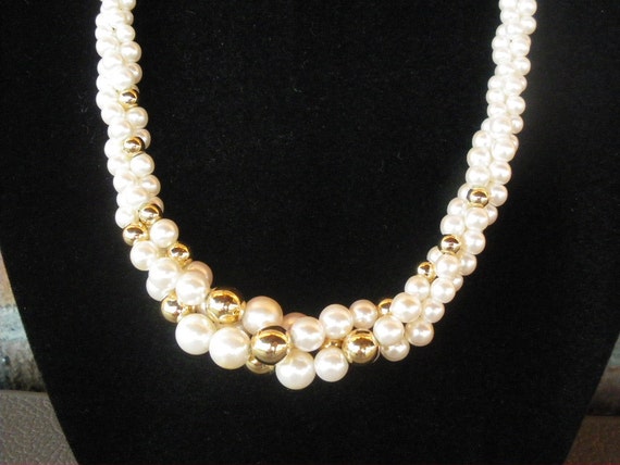 Napier Faux Pearl and Gold Bead Necklace 3 by TheSnapDragonsLair