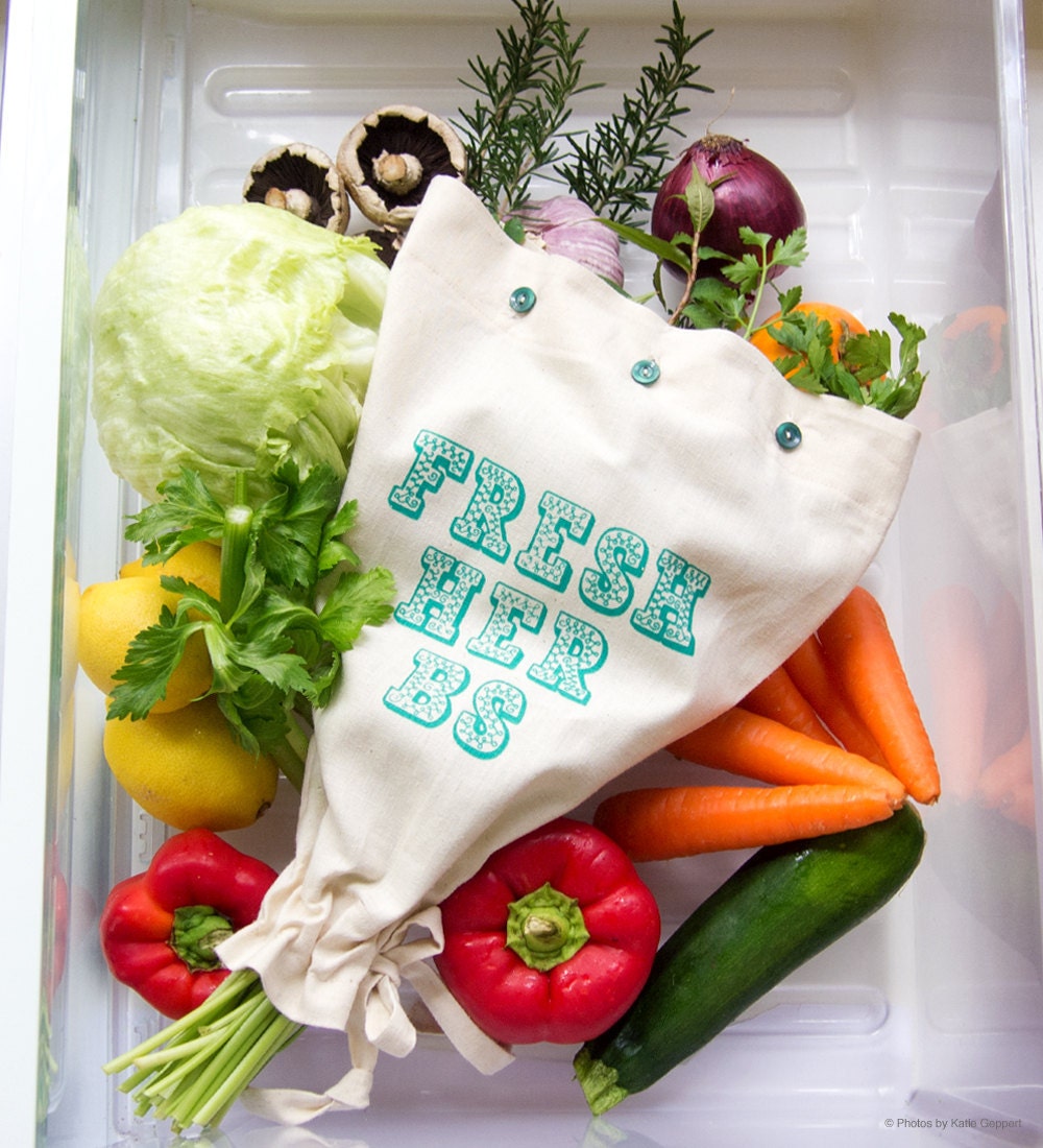 FRESH HERBS Reusable eco fresh garden herb storage bag. Motif