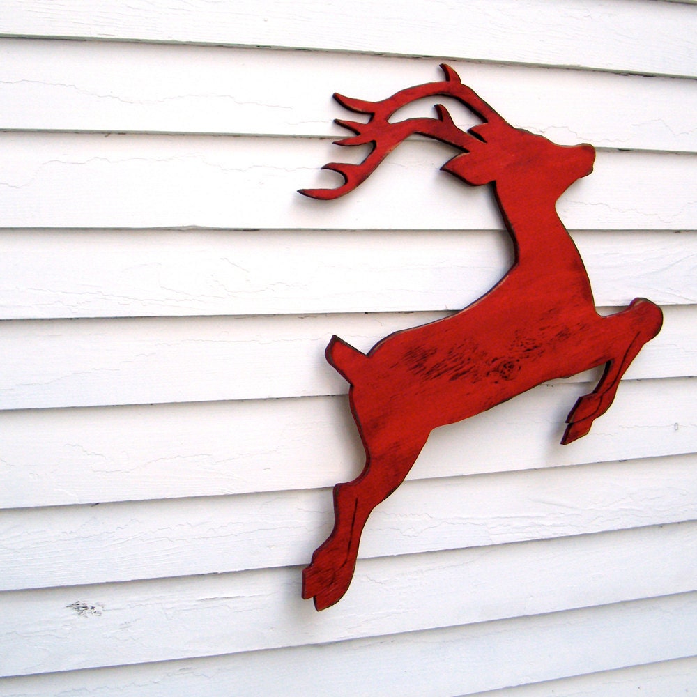 Download Reindeer Christmas Decor Red Wooden Flying Deer Reindeer