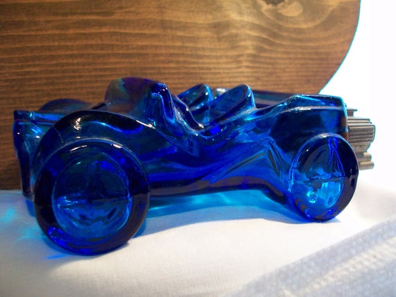 1970s Vintage Avon Blue Glass Car Old Cologne Bottles Blue